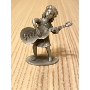 Vintage pewter Figurine Girl Playing A Guitar H. Wilson